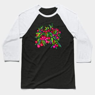 Bunch of Plump Ripe Cherries with Flower Leaves Baseball T-Shirt